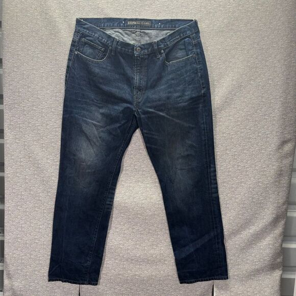 Express Jeans Mens 38x32 Blue Tapered Cotton‎ Denim Dark Wash - Picture 1 of 10